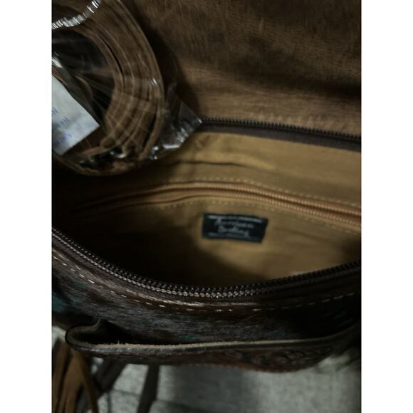 American Darling Clutch Hand Tooled Hair-On Genuine Leather Women Acid NWT Fring - Picture 4 of 7